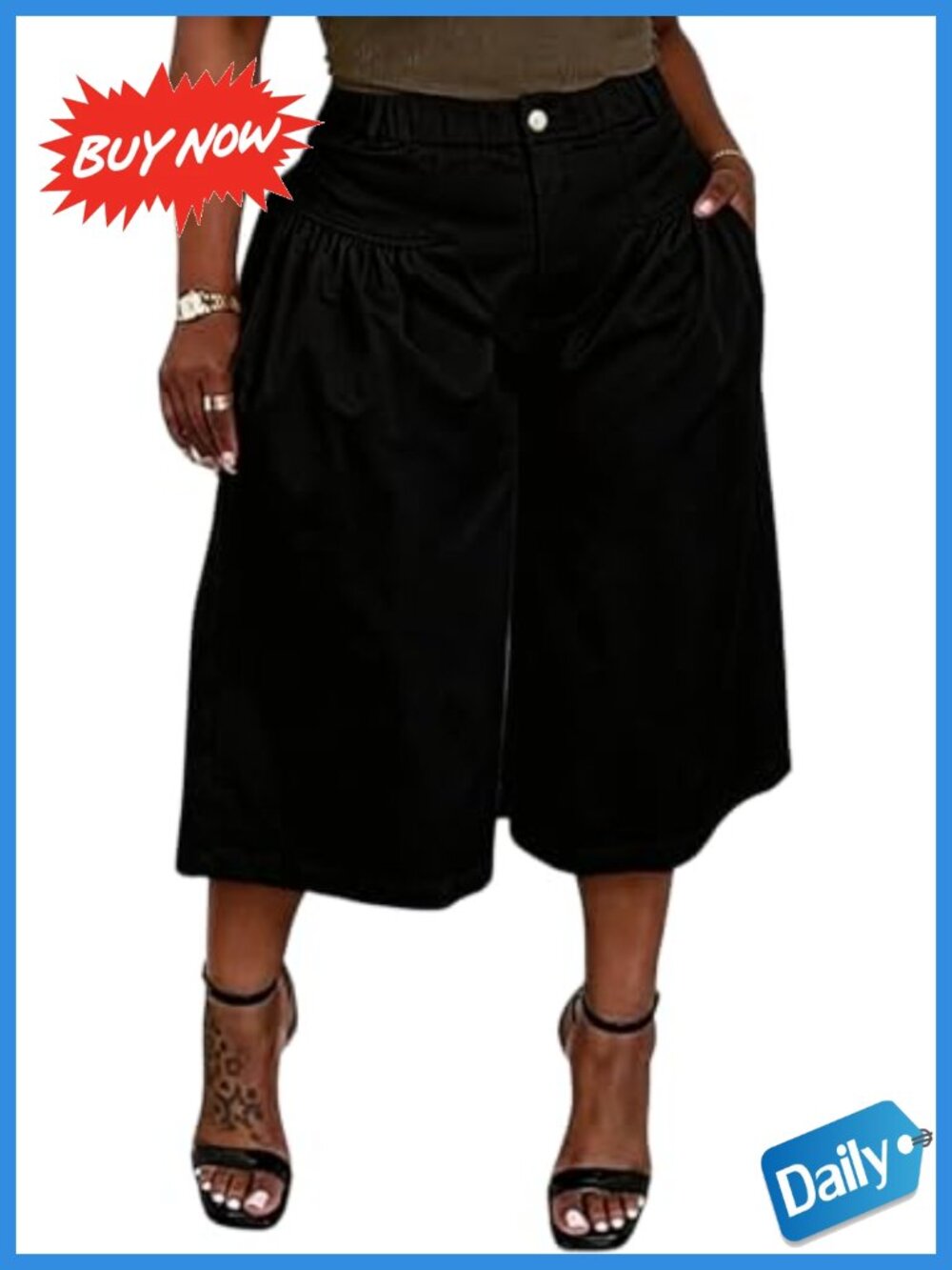 Wide Leg Barrel Capri Pants High Rise Pleated Cropped Trousers